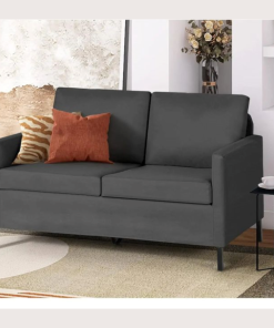 Fabric Modern Small Sofa 2-Seater w/Iron Legs for Small Space - Light Grey